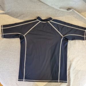 Lands End Boys Rash Gaurd Swim Shirt Short Sleeve Navy L 14 16